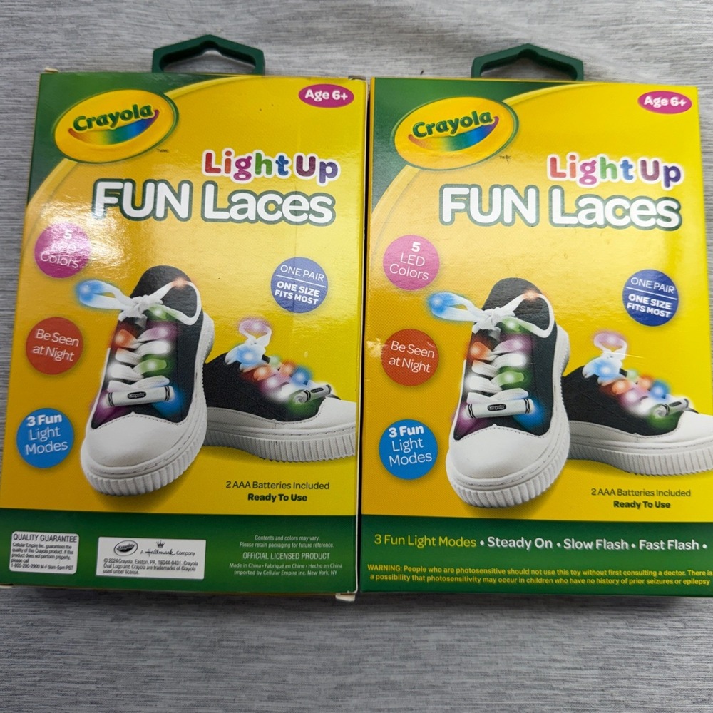 Crayola Light Up Fun Laces 2 Packs LED Shoelace Accessories 5 Colors 3 Modes NEW